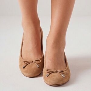 Ralph Lauren Jayna Elegant Camel Suede Ballet Flats